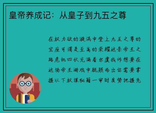 皇帝养成记：从皇子到九五之尊
