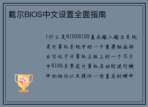戴尔BIOS中文设置全面指南